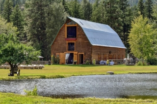 Wedding Barn in Summerland with Pond in Foreground