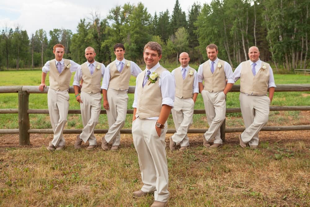 Groomsmen and Groom Posing at a Ranch