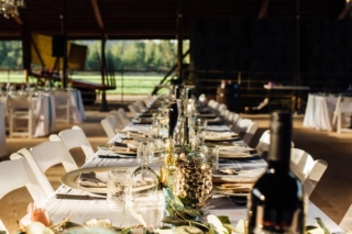 Romantic Table Setting Inside Barn Wedding Venue in Summerland